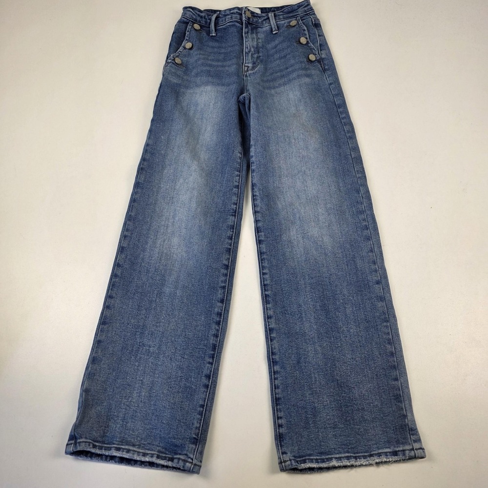 Petra 153 Jeans Juniors 1/24 Medium Blue High Rise Wide Leg Sailor Button Front